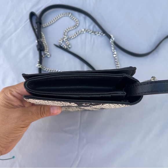 AllSaints Black White Snakeskin Animal Print Leather Crossbody Wallet on Chain - Picture 11 of 17